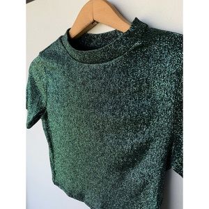 COPY - Size 4, TOPSHOP, shimmery green and black crop top